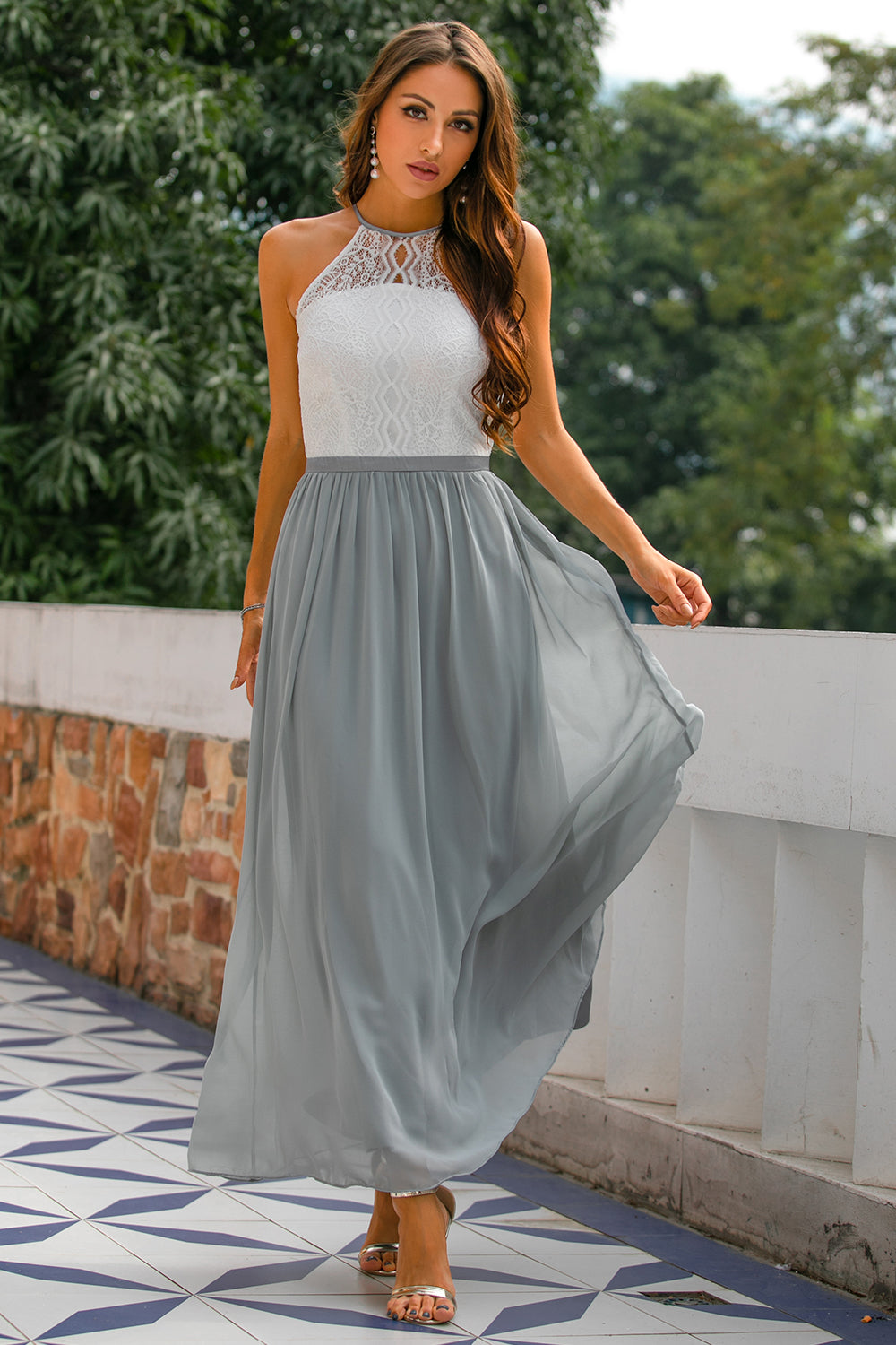 Eleanor Whitfield | Lace Halter Maxi Dress