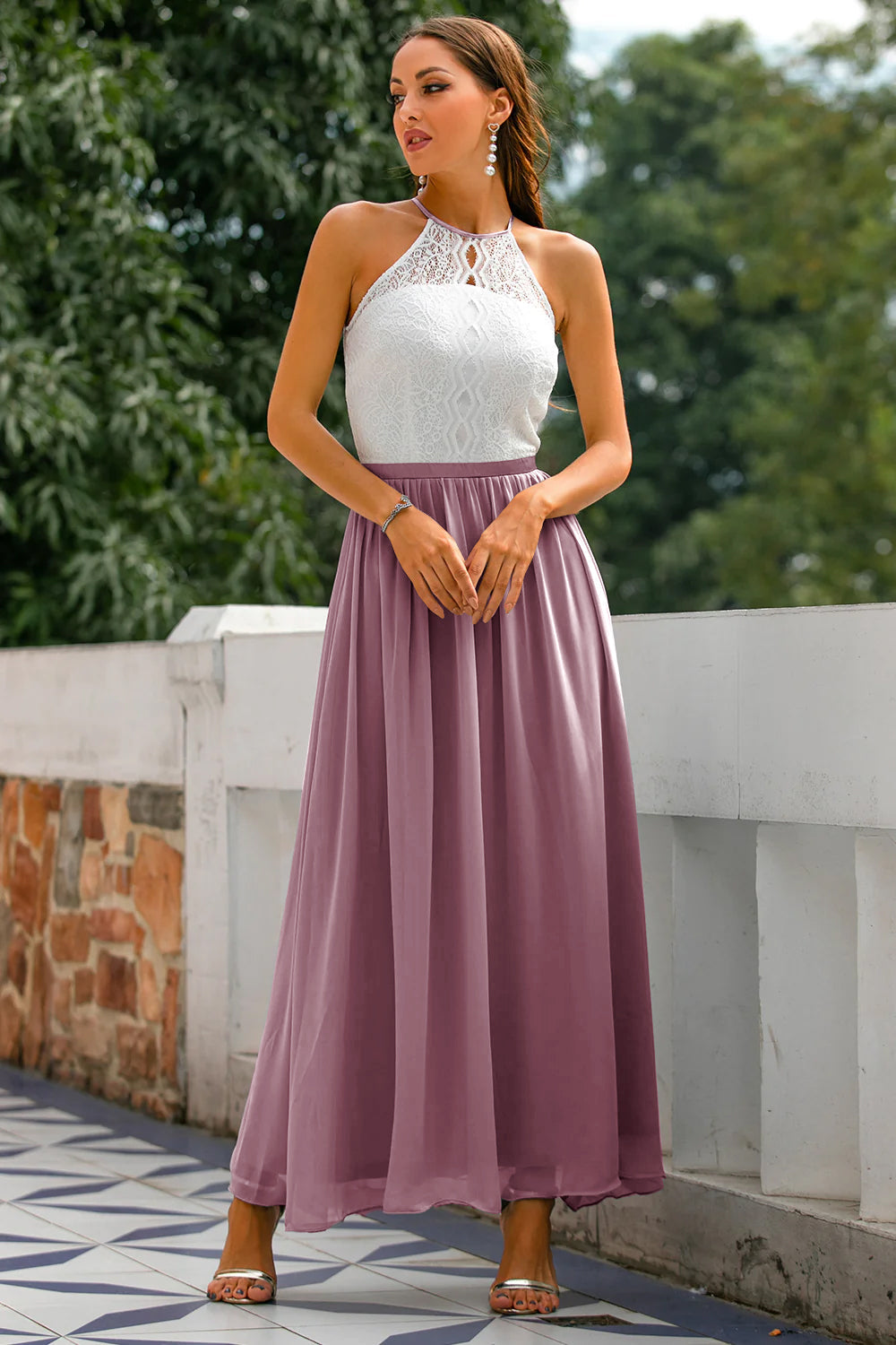 Eleanor Whitfield | Lace Halter Maxi Dress
