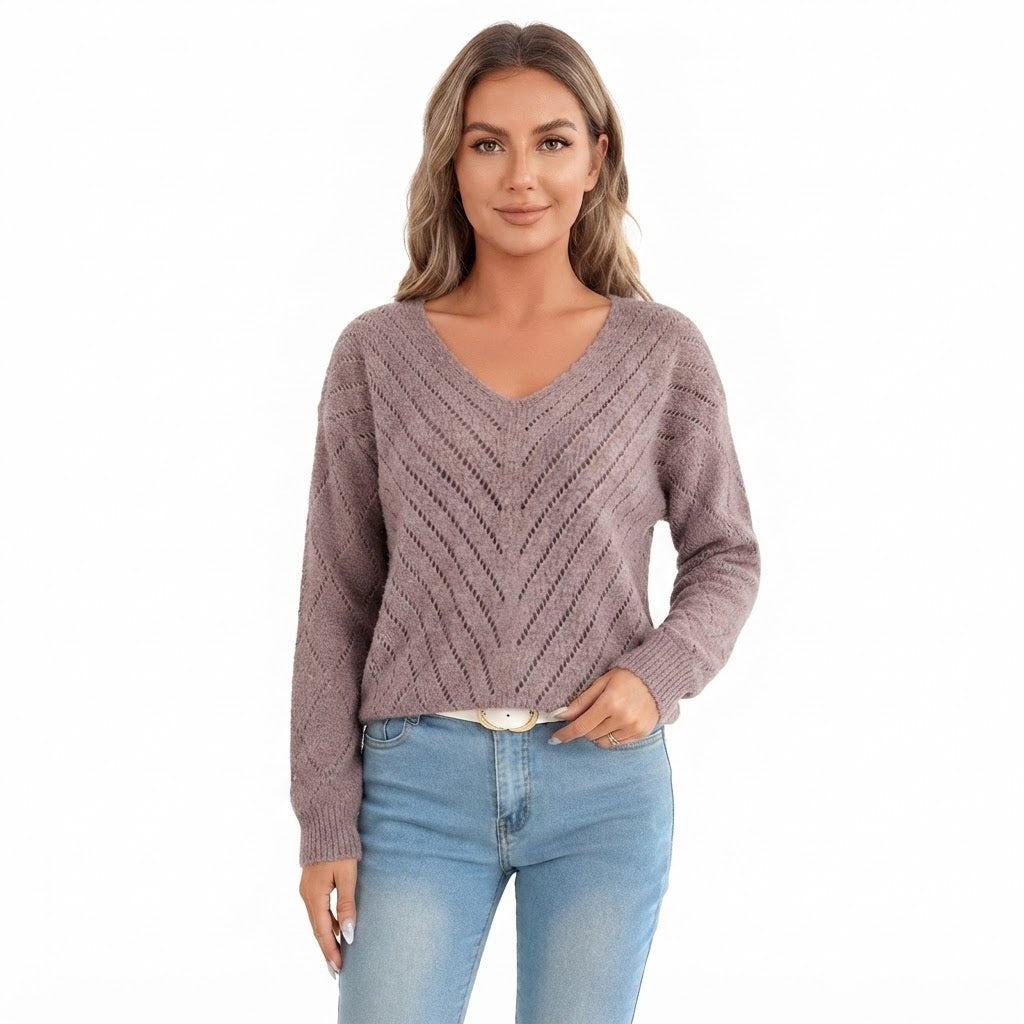 Susannah Fenwick | Pointelle Knit V-Neck Sweater