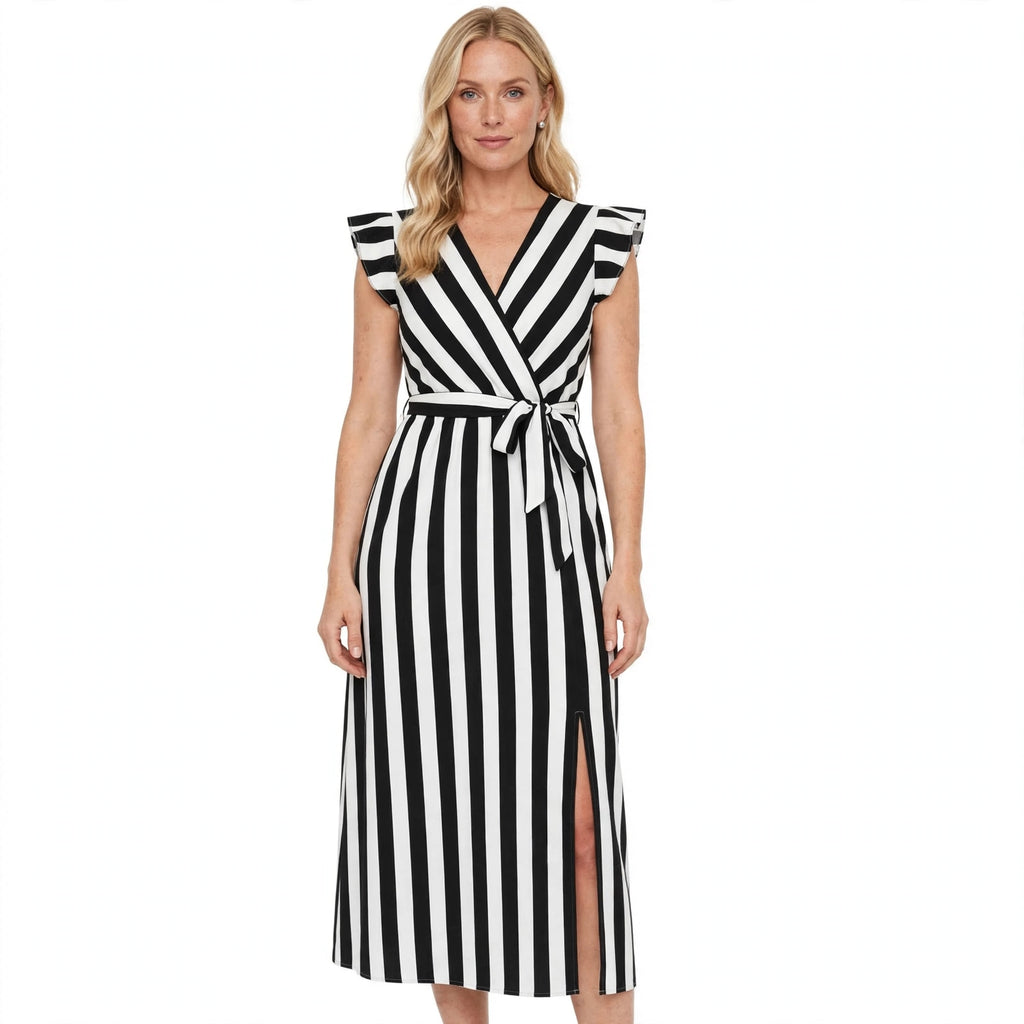 Rosamund Blackwood | Striped Wrap Maxi Dress With Belt