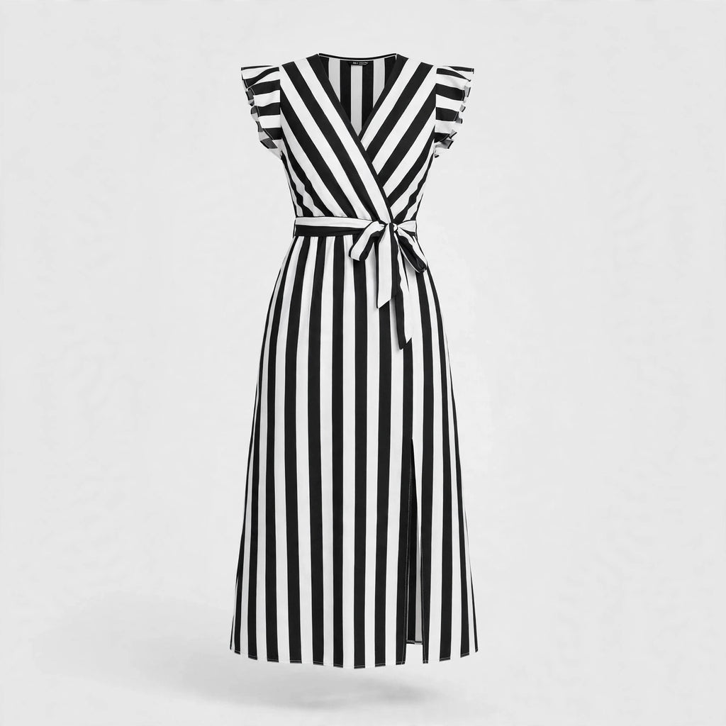 Rosamund Blackwood | Striped Wrap Maxi Dress With Belt