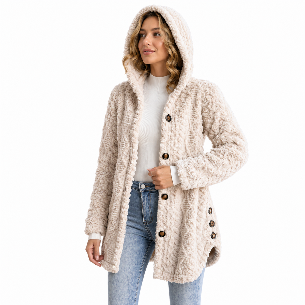 Tabitha Wilson | Hooded Textured Faux Fur Longline Cardigan