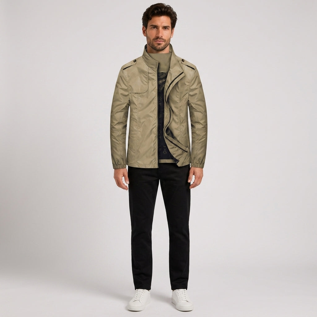 Theodore Edwards | Mens Jacket with Stand Collar - Khaki