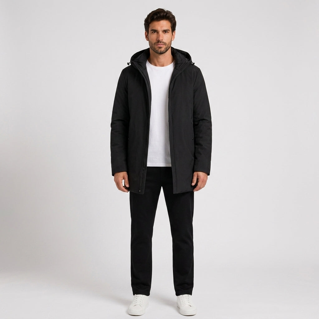 Theodore Evans | Hooded Padded Mens Coat - Black