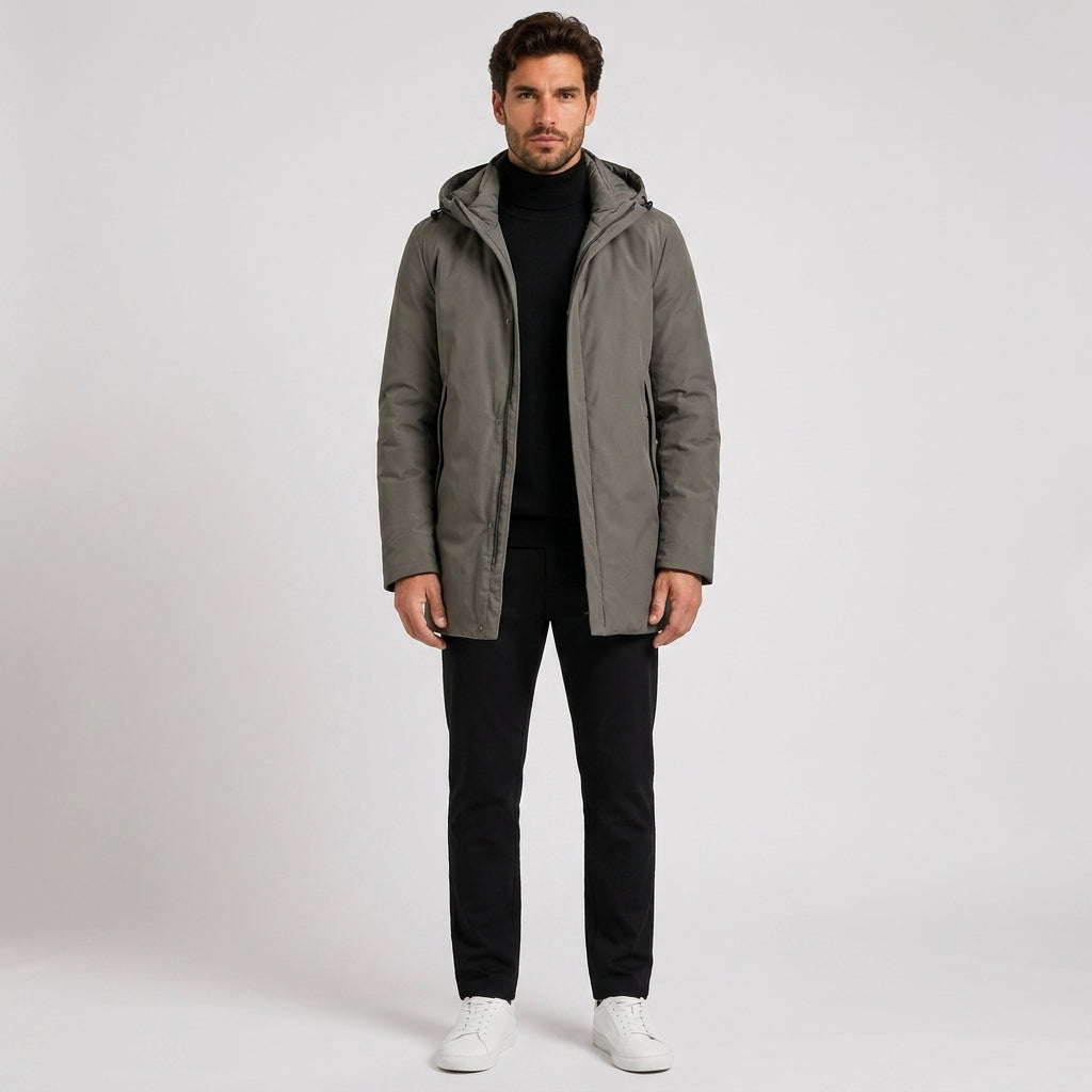 Theodore Evans | Hooded Padded Mens Coat - Khaki