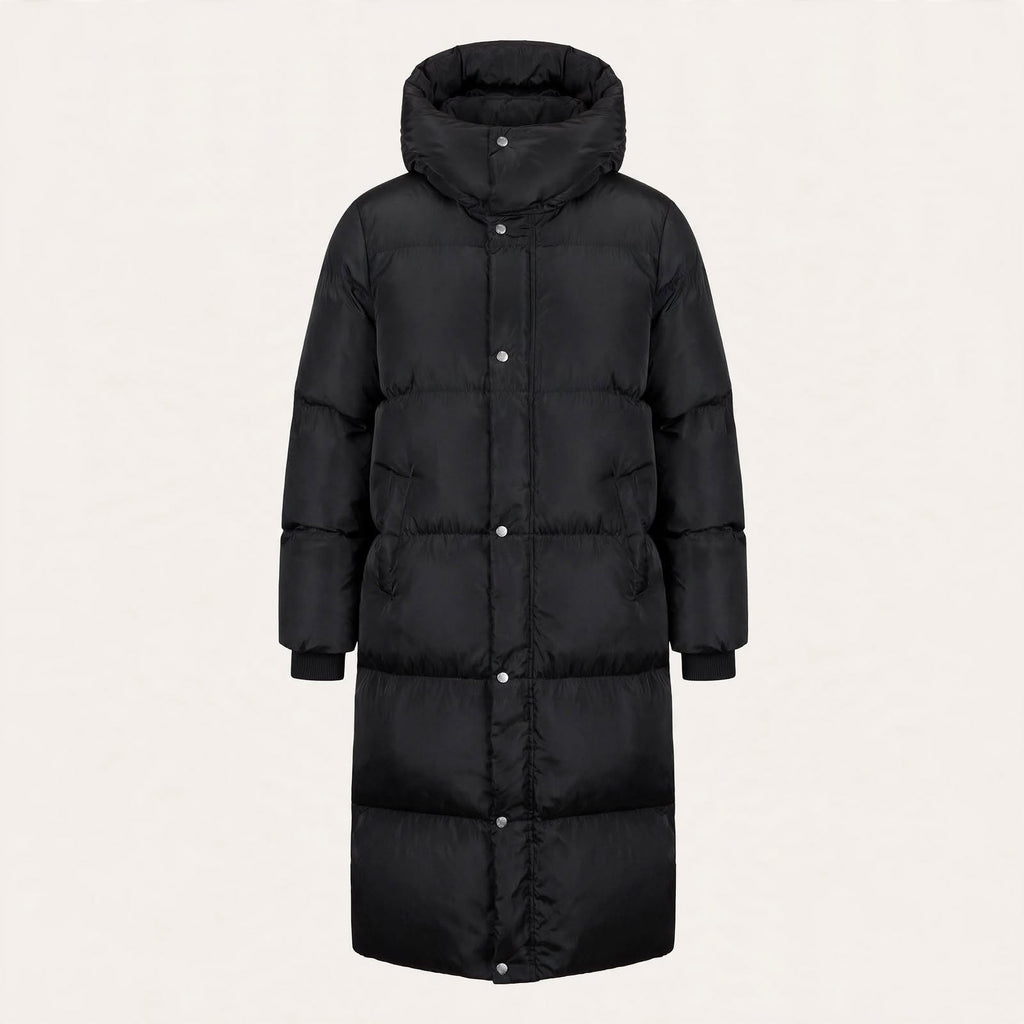 Rowan Kettering | Longline Puffer Mens Coat with Stand Collar