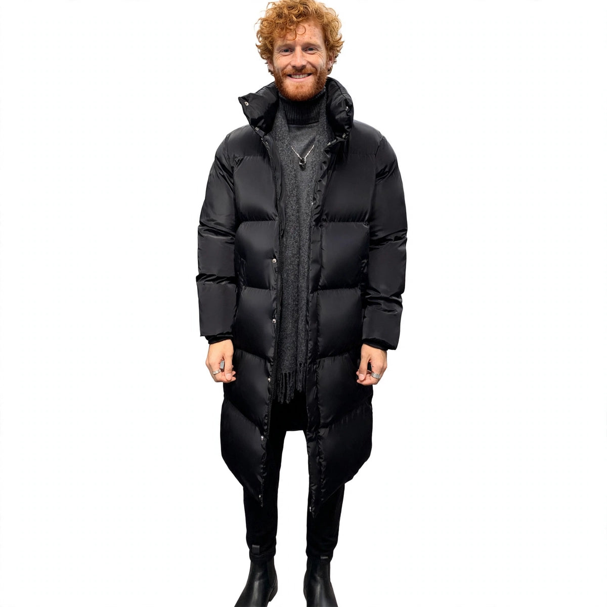 Rowan Kettering | Longline Puffer Mens Coat with Stand Collar