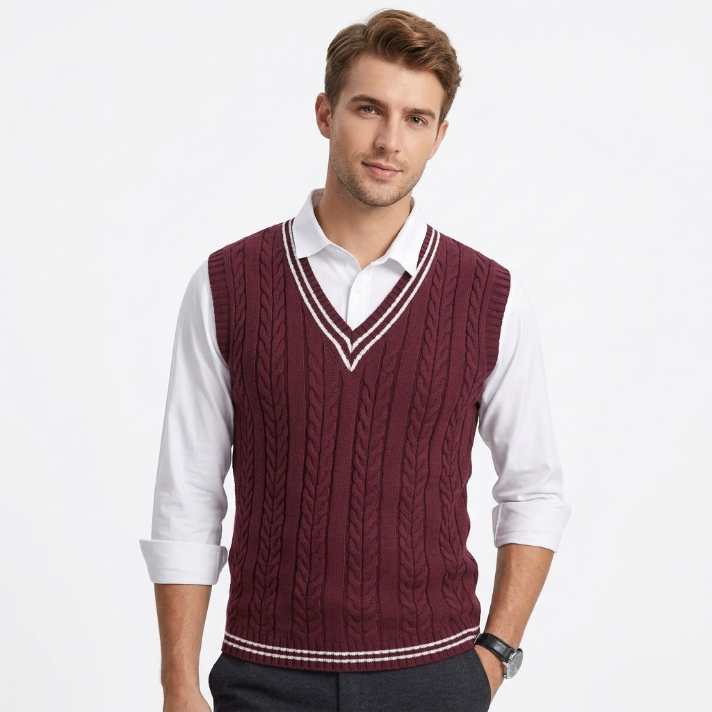 Theodore Sherbourne | V-Neck Cabled Knit Sweater Vest