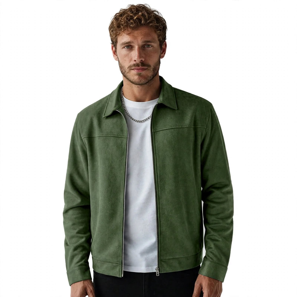 Angus Whitfield | Olive Suede-Effect Mens Jacket