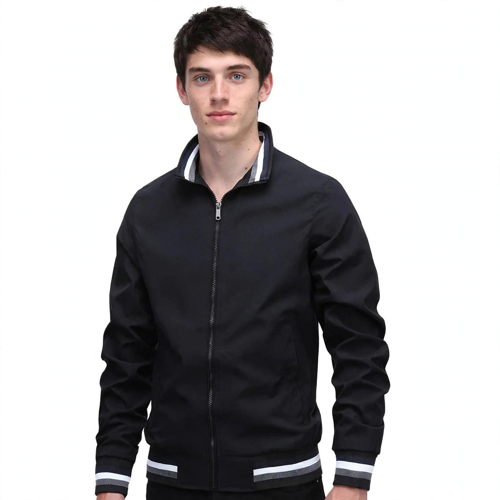 Alistair Thorne | Mens Jacket with Striped Rib Trim