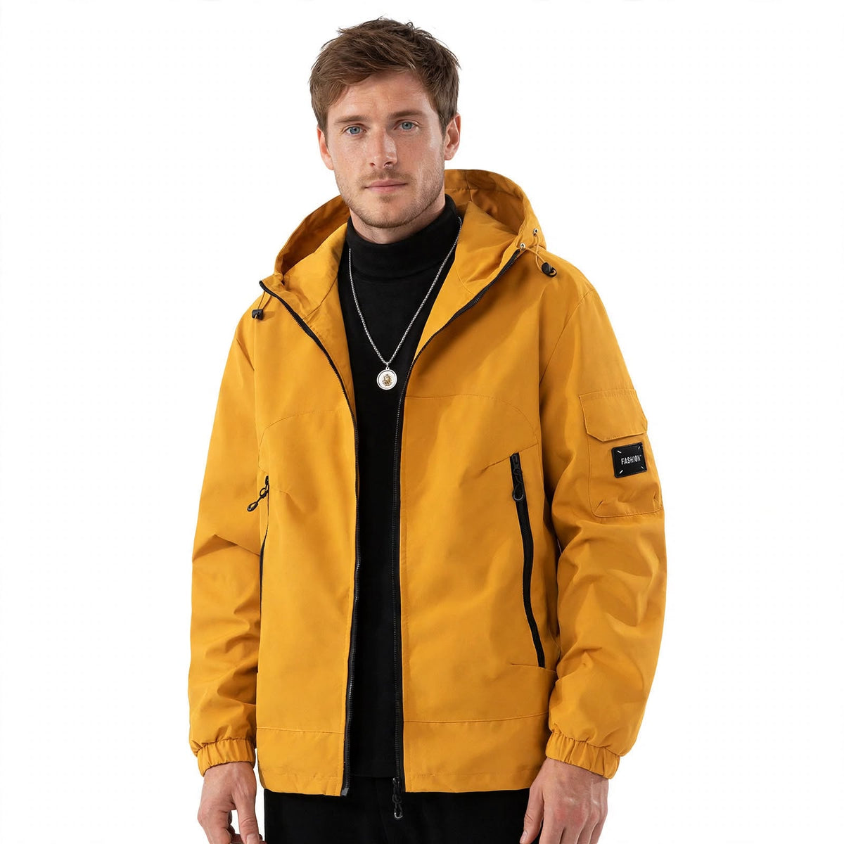 Oliver Bramley | Mustard Yellow Hooded Cargo Mens Jacket