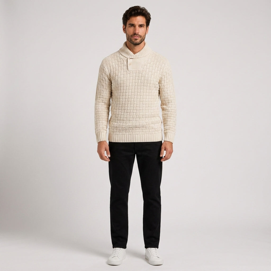 Tobias Lewis | Slim Fit Turtleneck Sweater with Button Detail - Apricot
