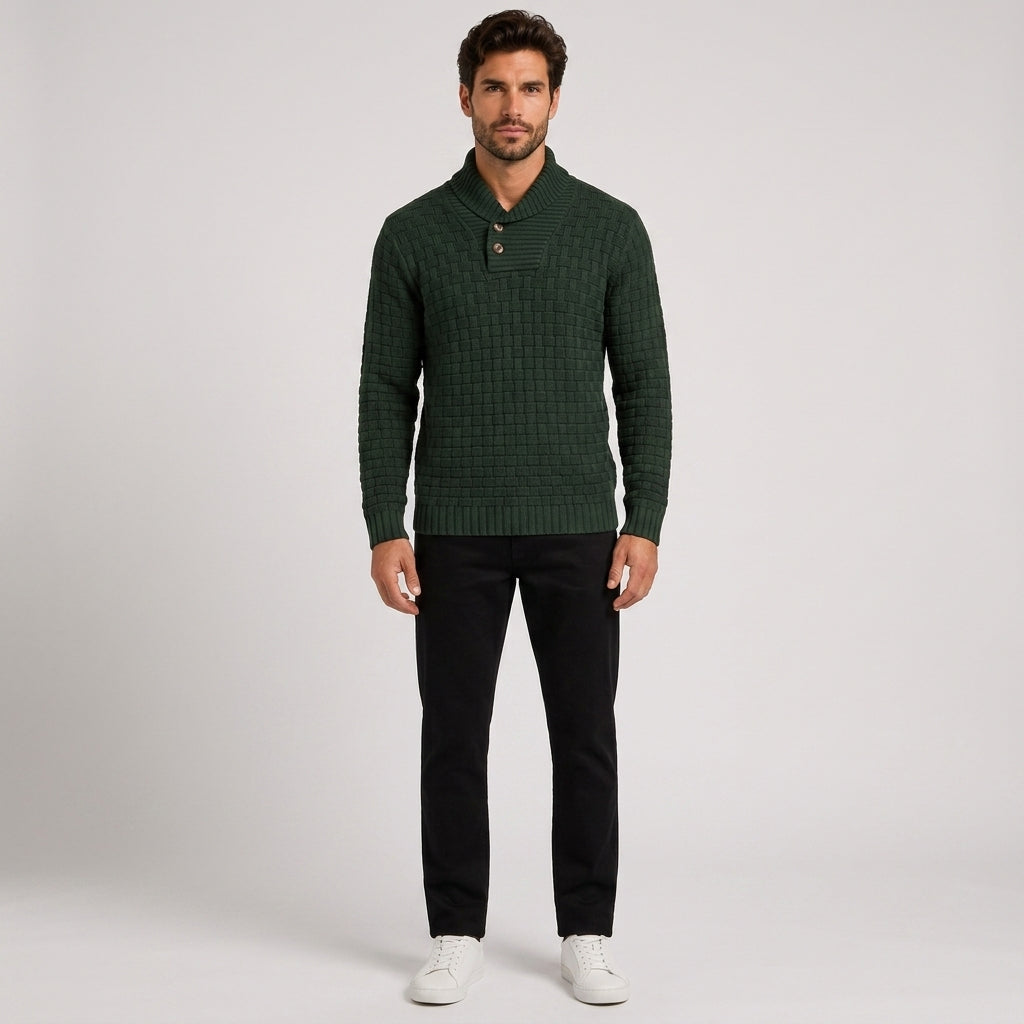 Tobias Lewis | Slim Fit Turtleneck Sweater with Button Detail - Black