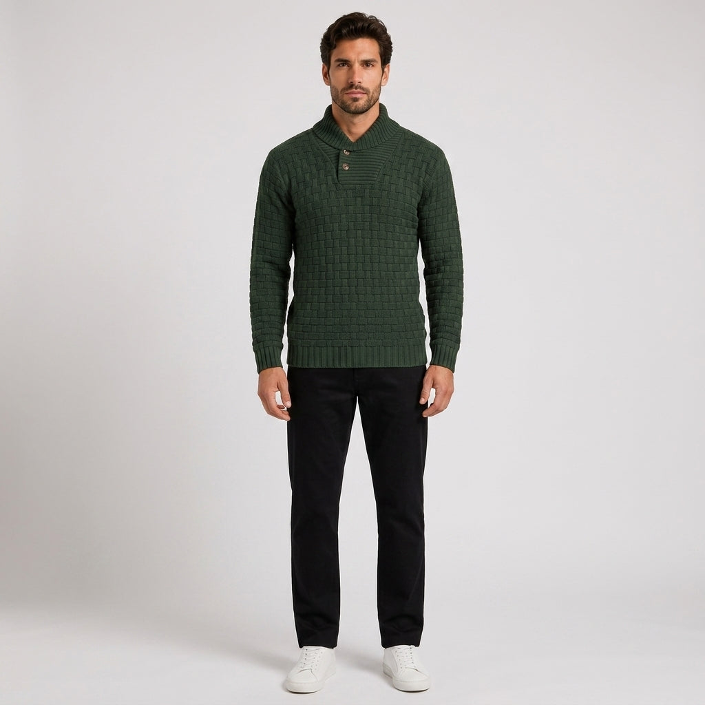 Tobias Lewis | Slim Fit Turtleneck Sweater with Button Detail - Dark Green