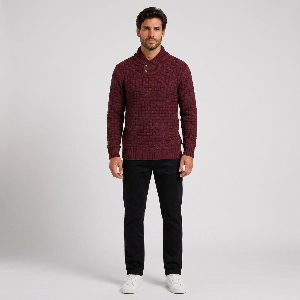 Tobias Lewis | Slim Fit Turtleneck Sweater with Button Detail - Dark Red