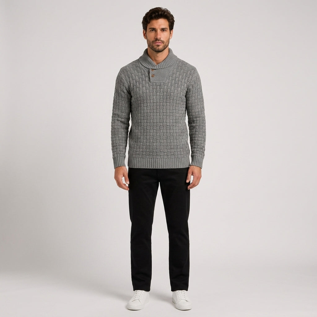 Tobias Lewis | Slim Fit Turtleneck Sweater with Button Detail - Grey