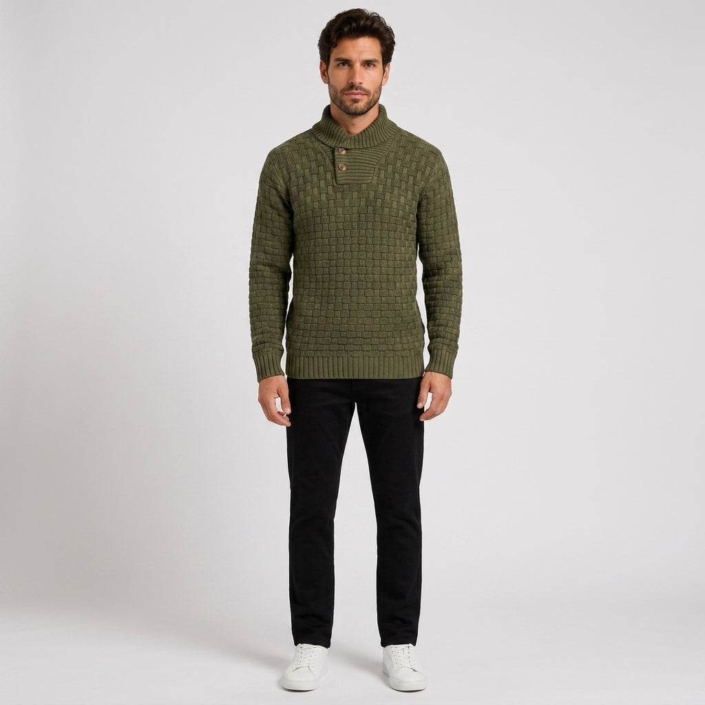 Tobias Lewis | Slim Fit Turtleneck Sweater with Button Detail - Olive green