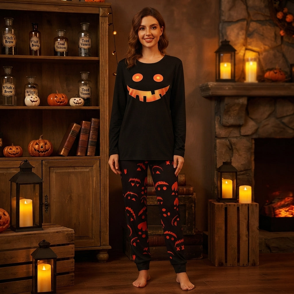 Freya Marsh | Pumpkin Print Halloween Pyjama Set For Couples