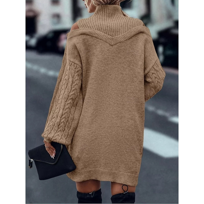 Freya Harrison | Cold-Shoulder Turtleneck Sweater Dress
