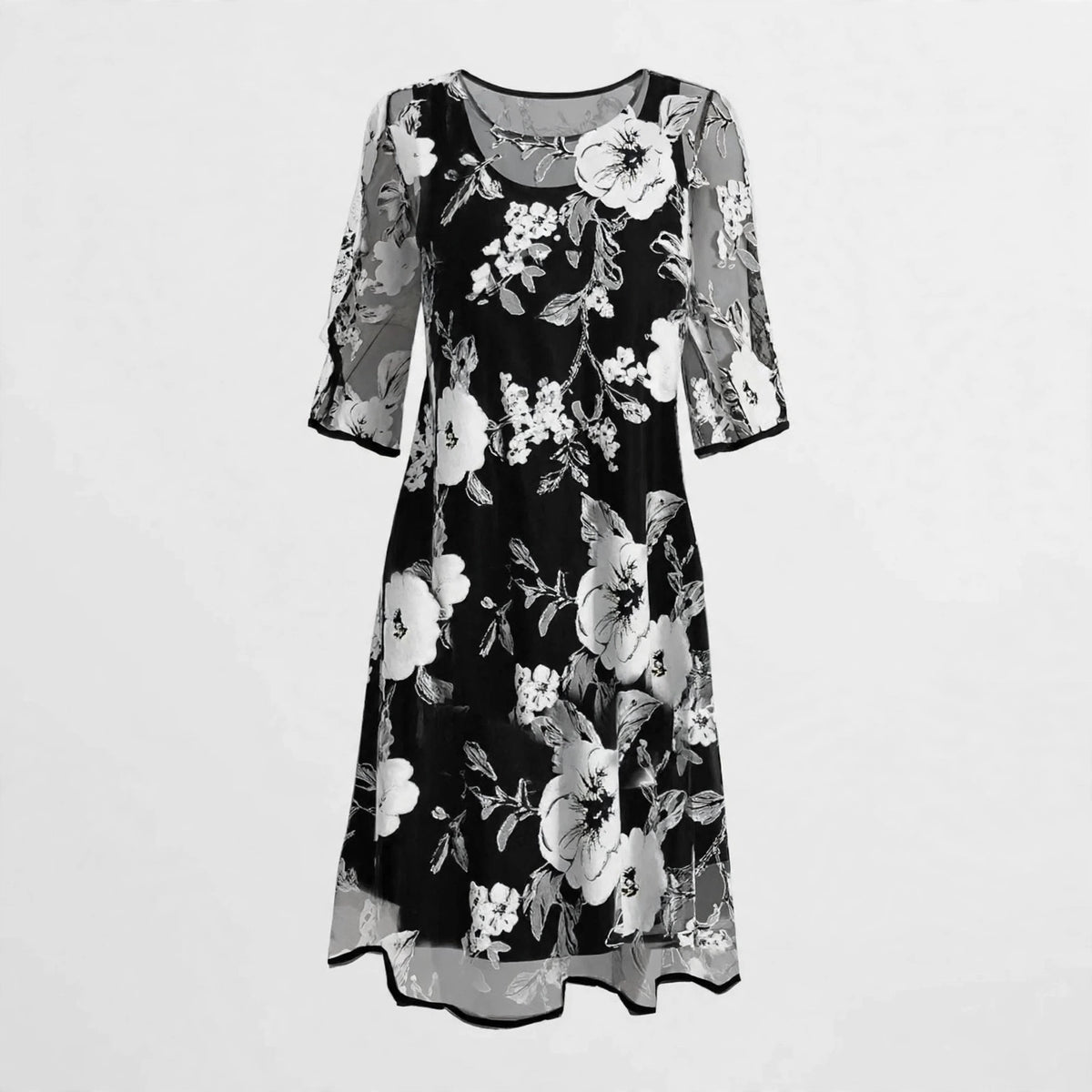 Nora Whitmore | Floral Mesh Midi Dress With Sheer Sleeves