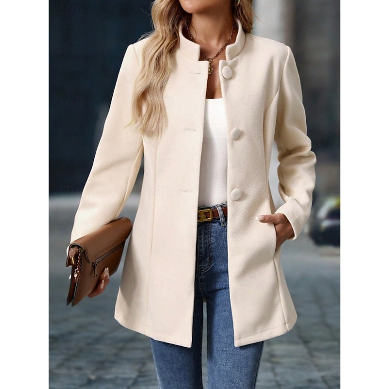 Marjorie Fenton | Elegant Stand-Collar Wool Coat
