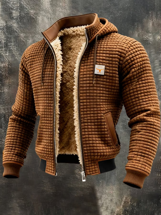 Men's Honeycomb Texture Hooded Bomber Jacket
