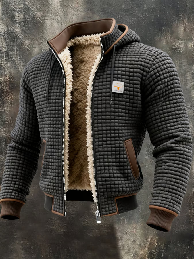 Men's Honeycomb Texture Hooded Bomber Jacket - Grigio