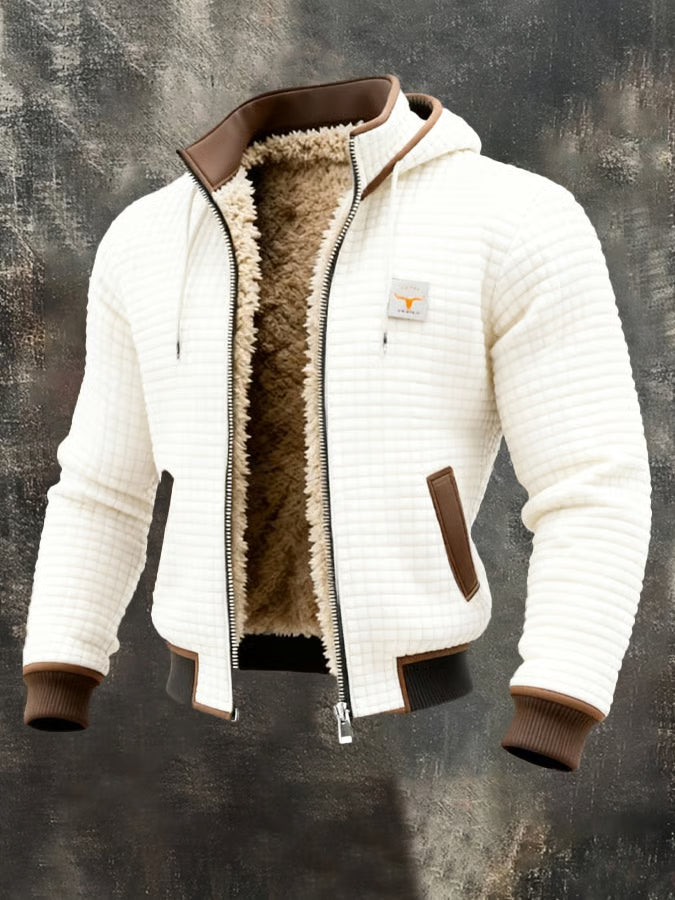 Men's Honeycomb Texture Hooded Bomber Jacket - Bianco