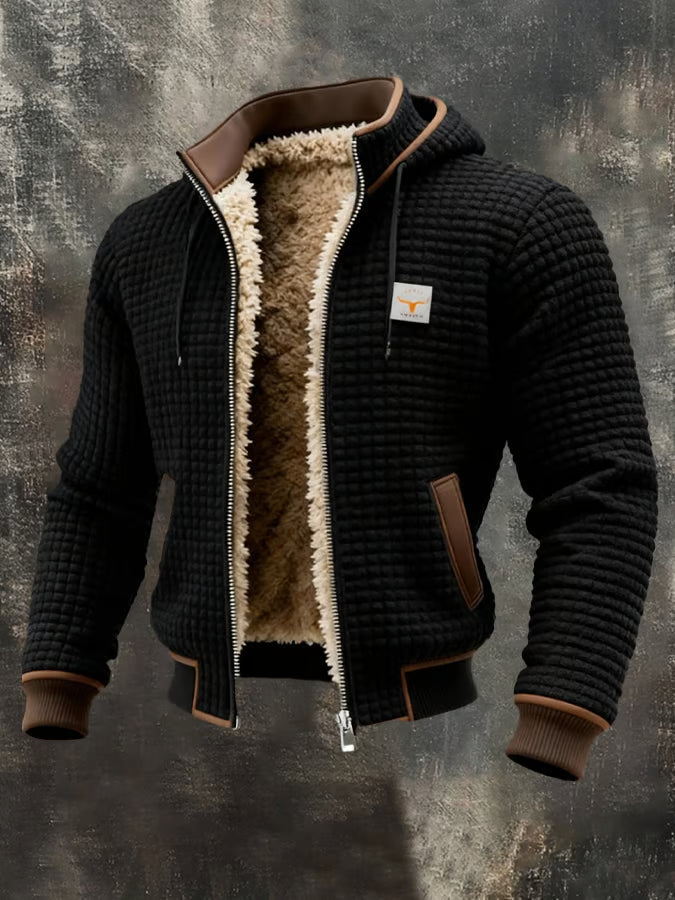 Men's Honeycomb Texture Hooded Bomber Jacket - Nero