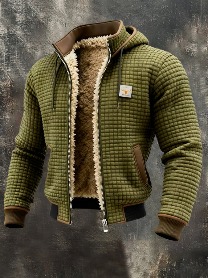 Men's Honeycomb Texture Hooded Bomber Jacket - Verde