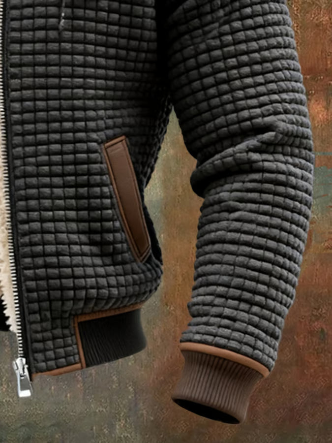 Men's Honeycomb Texture Hooded Bomber Jacket