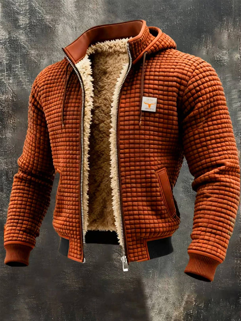 Men's Honeycomb Texture Hooded Bomber Jacket - Marrone