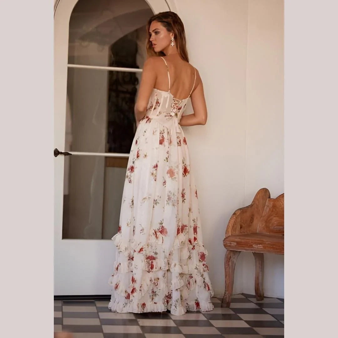 Orla Bancroft | Corset Floral Maxi Dress with Thigh-High Split