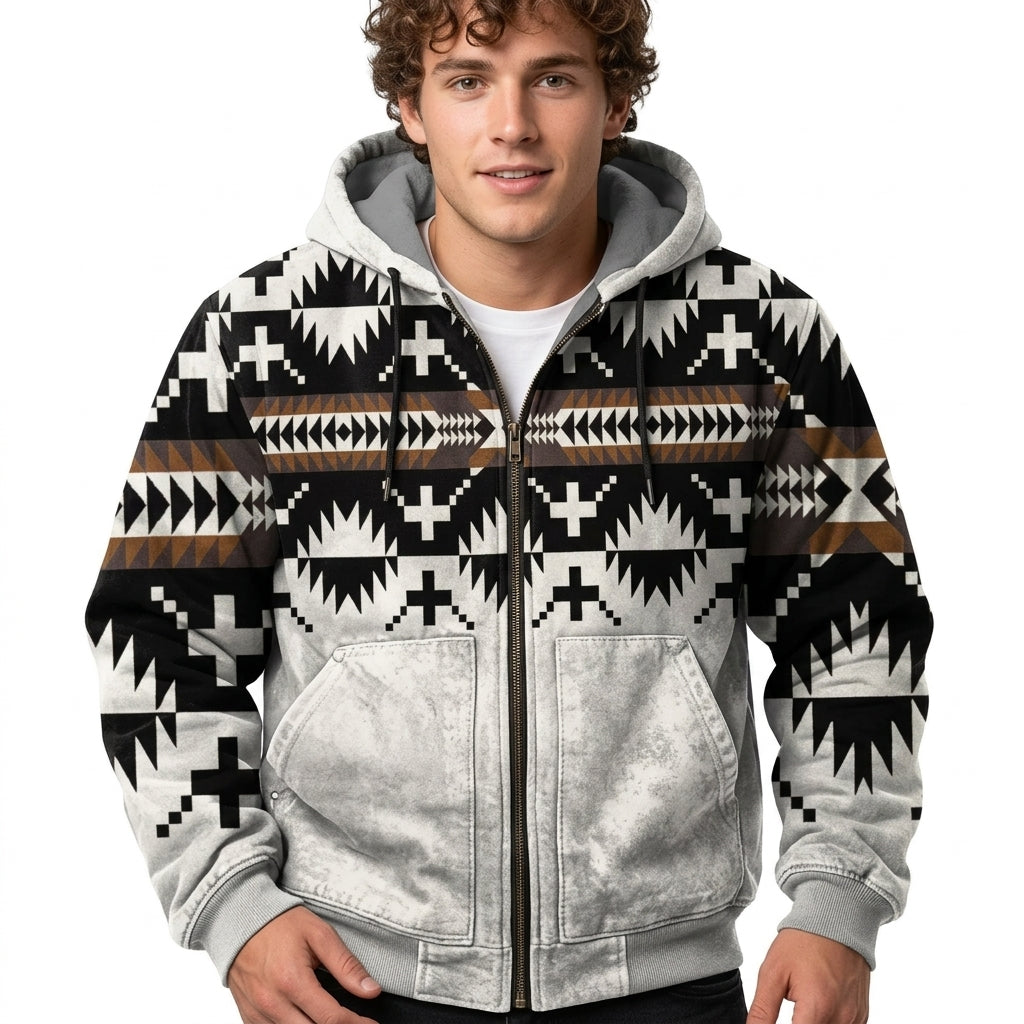 Arthur Turner | Aztec Print Hooded Mens Jacket with Zip Closure