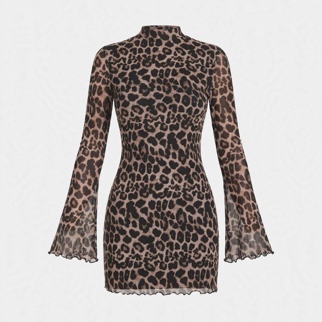Arabella Prescott | Leopard Print Bell Sleeve Mini Dress