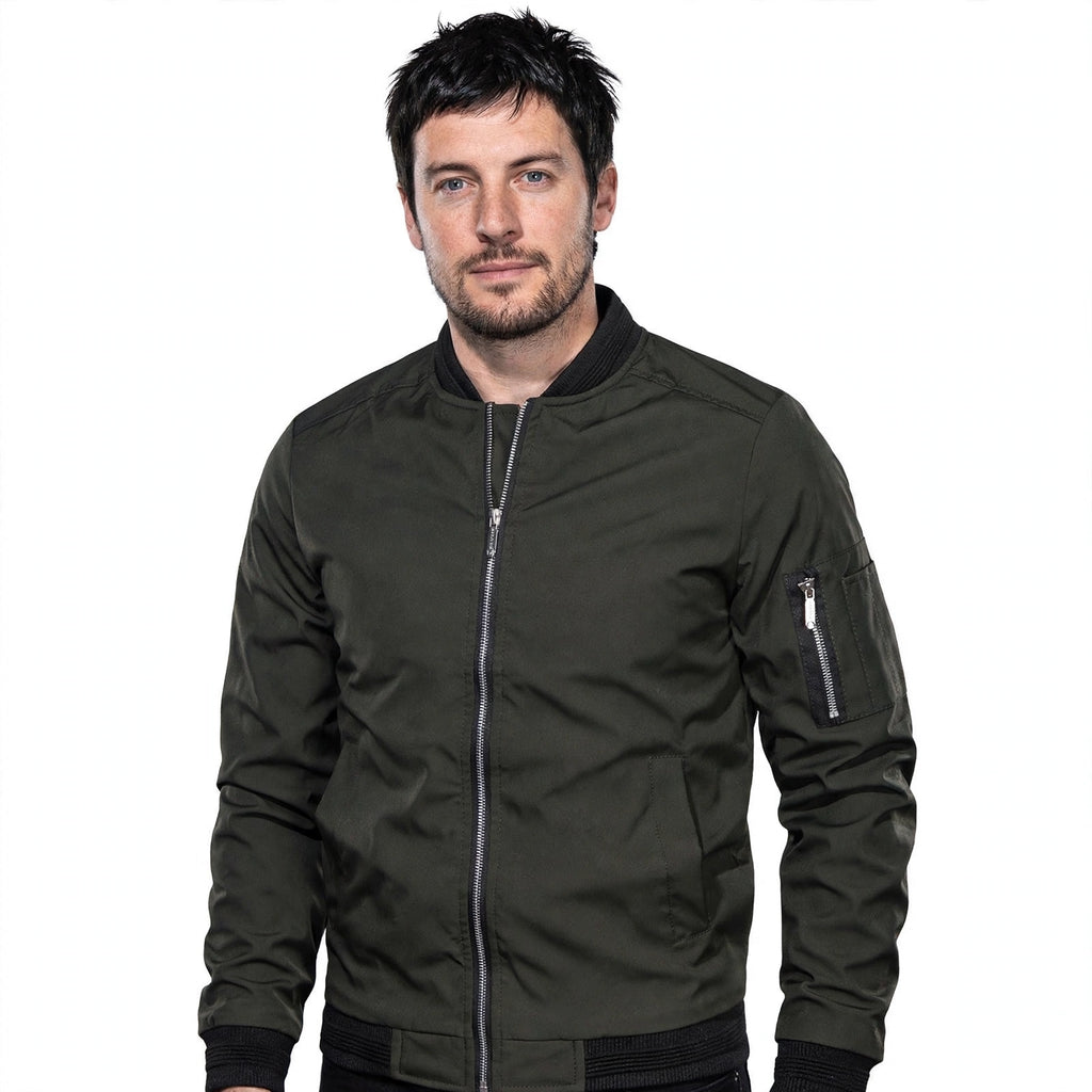 Gareth Blackwood | Olive Bomber Mens Jacket with Ribbed Detailing