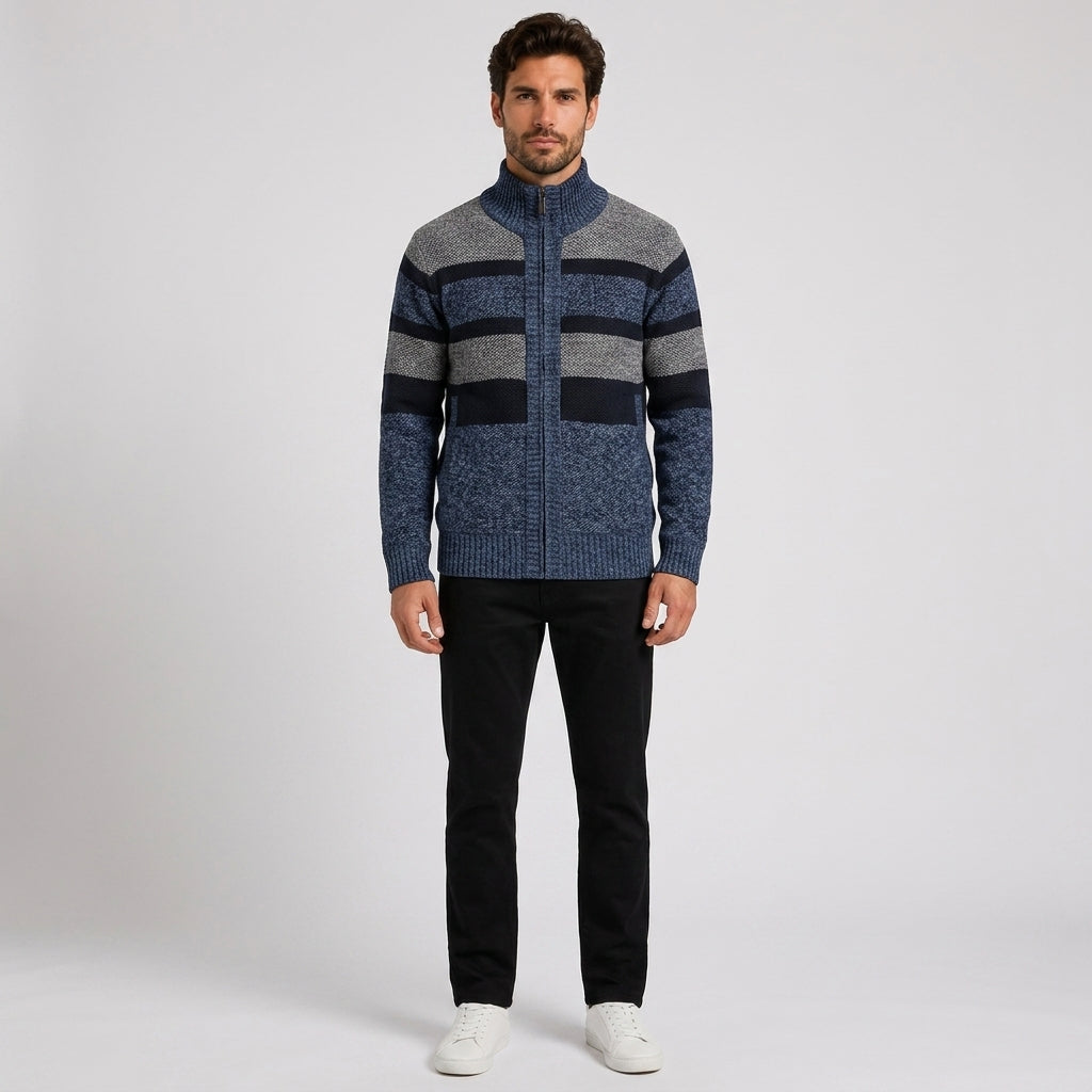 William Scott | Colour Block Zip-Up Sweater for Men - Blue