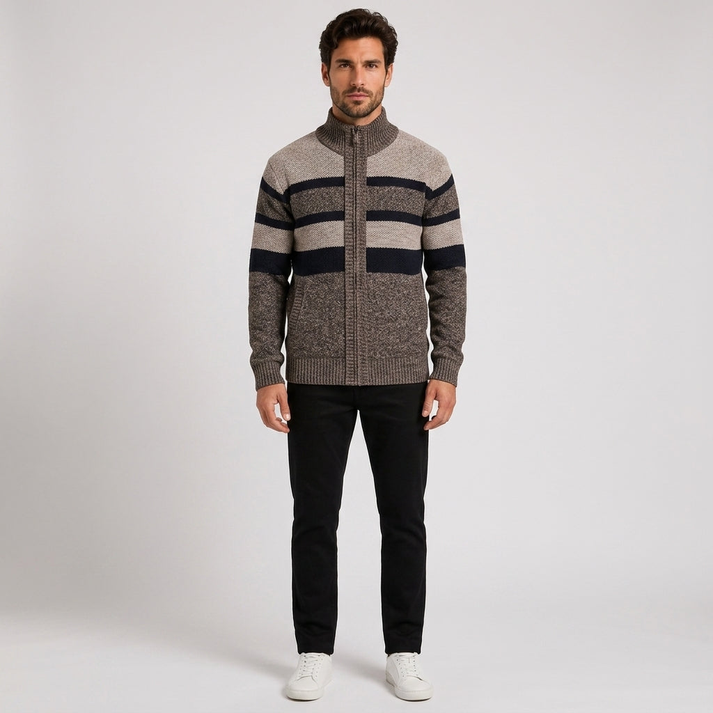 William Scott | Colour Block Zip-Up Sweater for Men - Khaki
