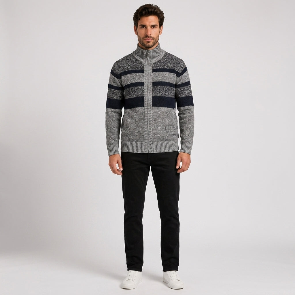 William Scott | Colour Block Zip-Up Sweater for Men - Light Grey