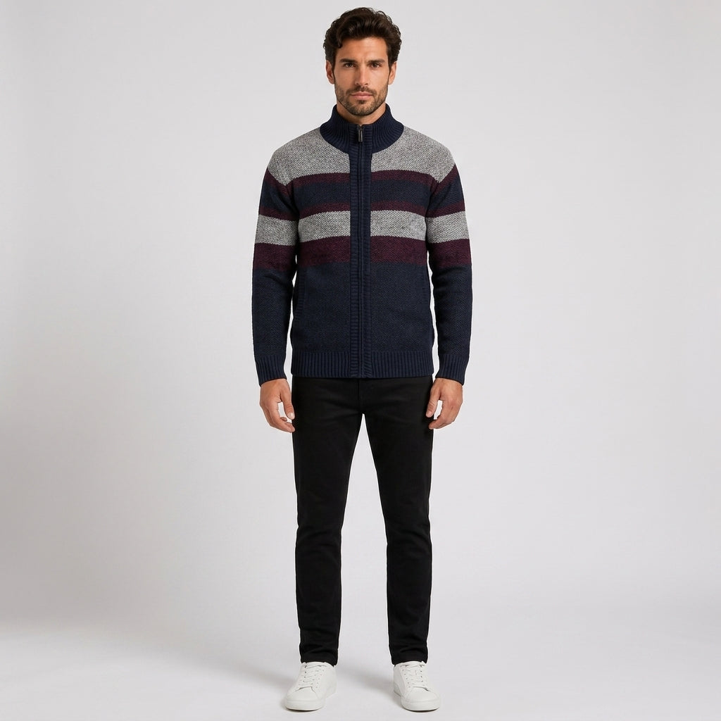 William Scott | Colour Block Zip-Up Sweater for Men - Navy Blue