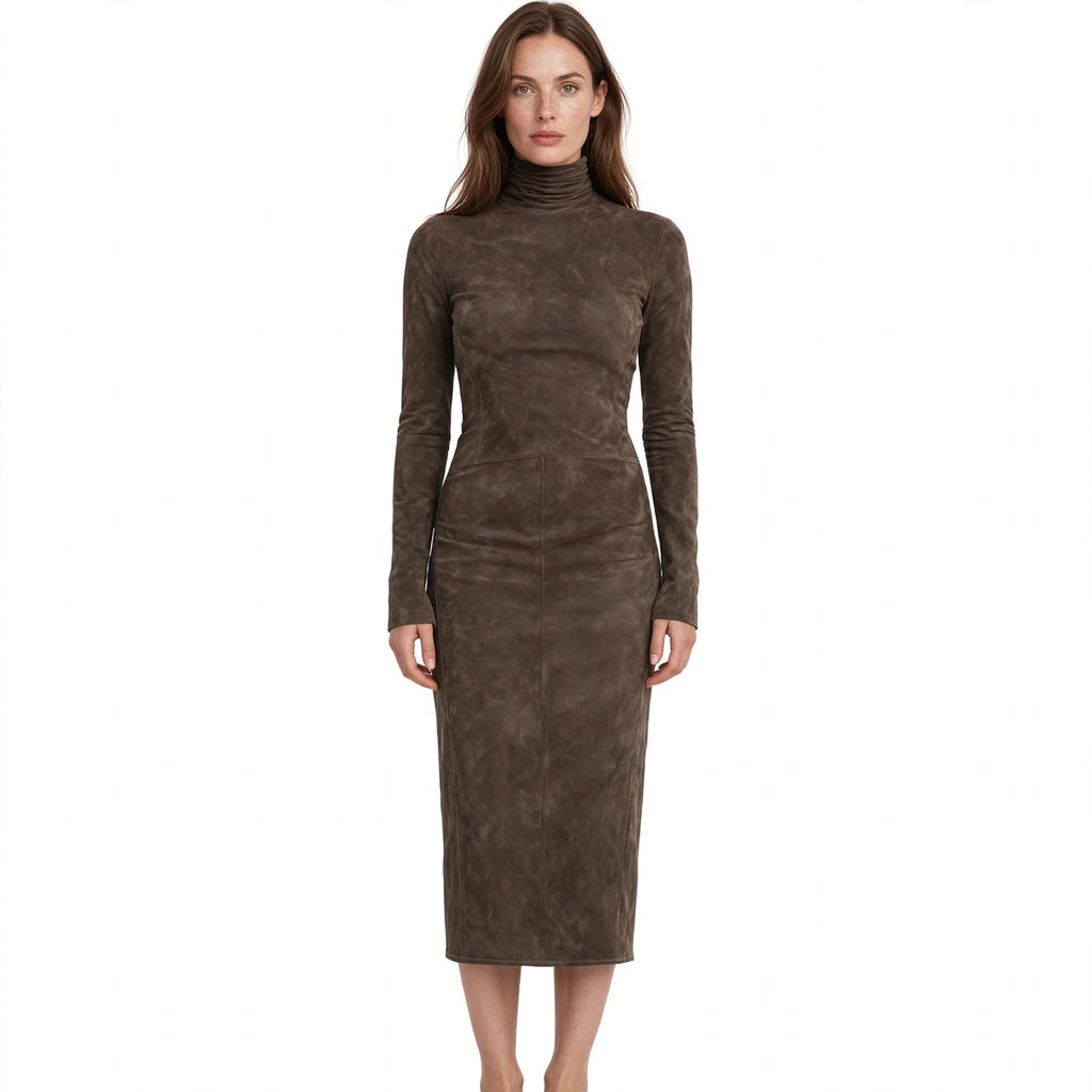 Rosamund Vance | Suede High Neck Midi Dress