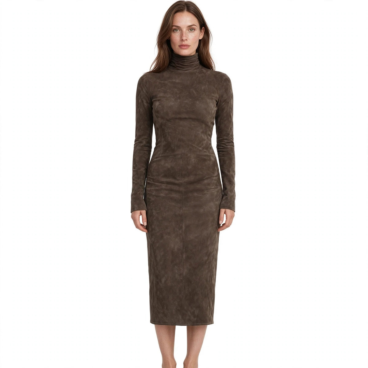 Rosamund Vance | Suede High Neck Midi Dress