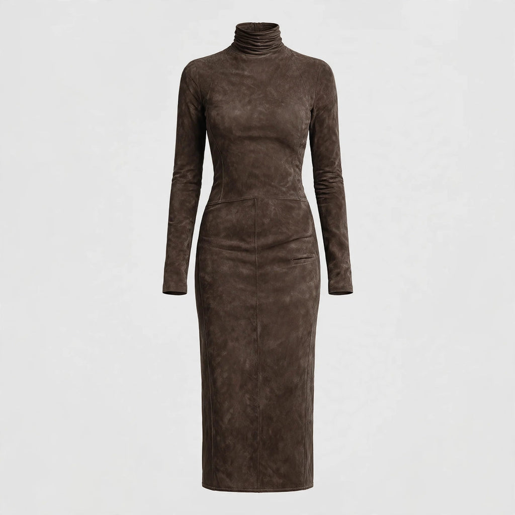 Rosamund Vance | Suede High Neck Midi Dress