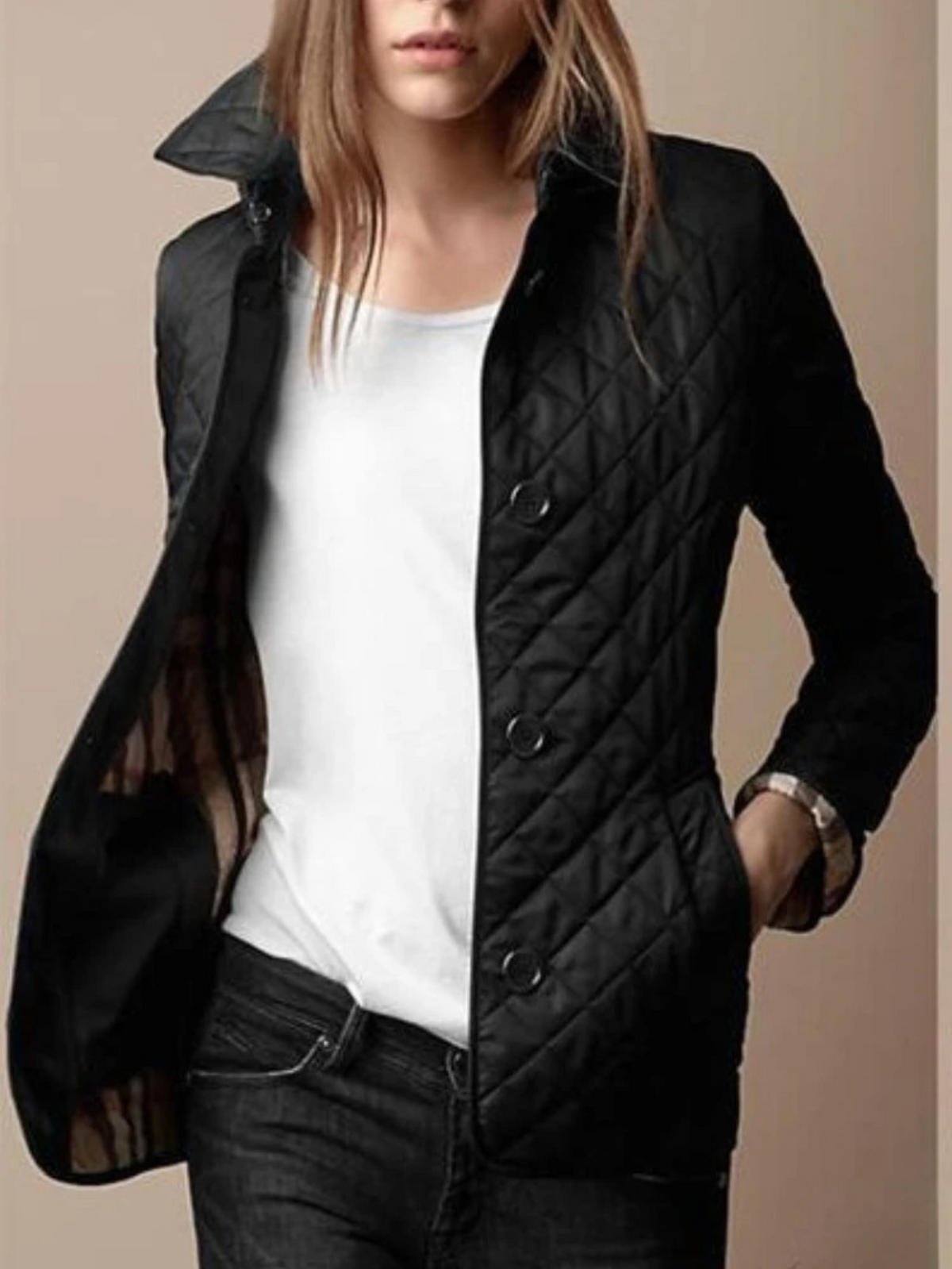 Phoebe Carter | Diamond Quilted Jacket with Turned-Down Collar