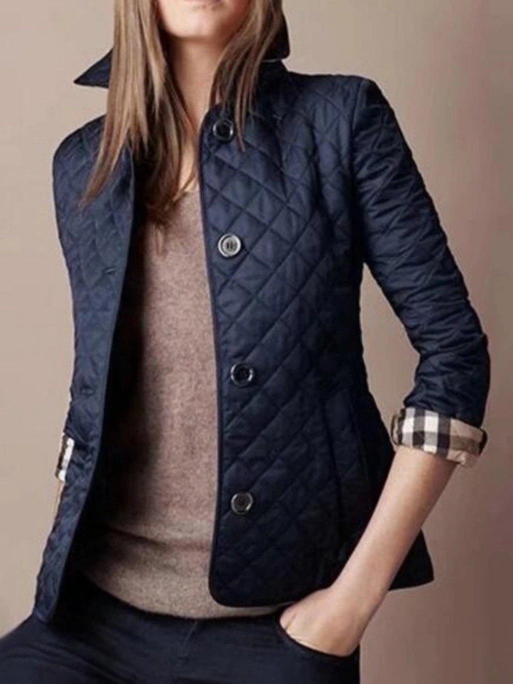 Phoebe Carter | Diamond Quilted Jacket with Turned-Down Collar