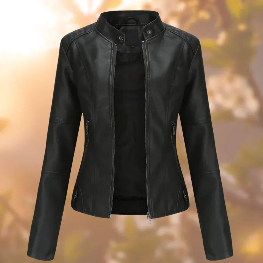 Women's Faux Leather Zip-Up Biker Jacket