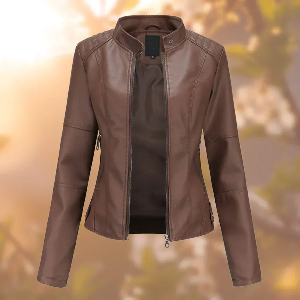 Women's Faux Leather Zip-Up Biker Jacket