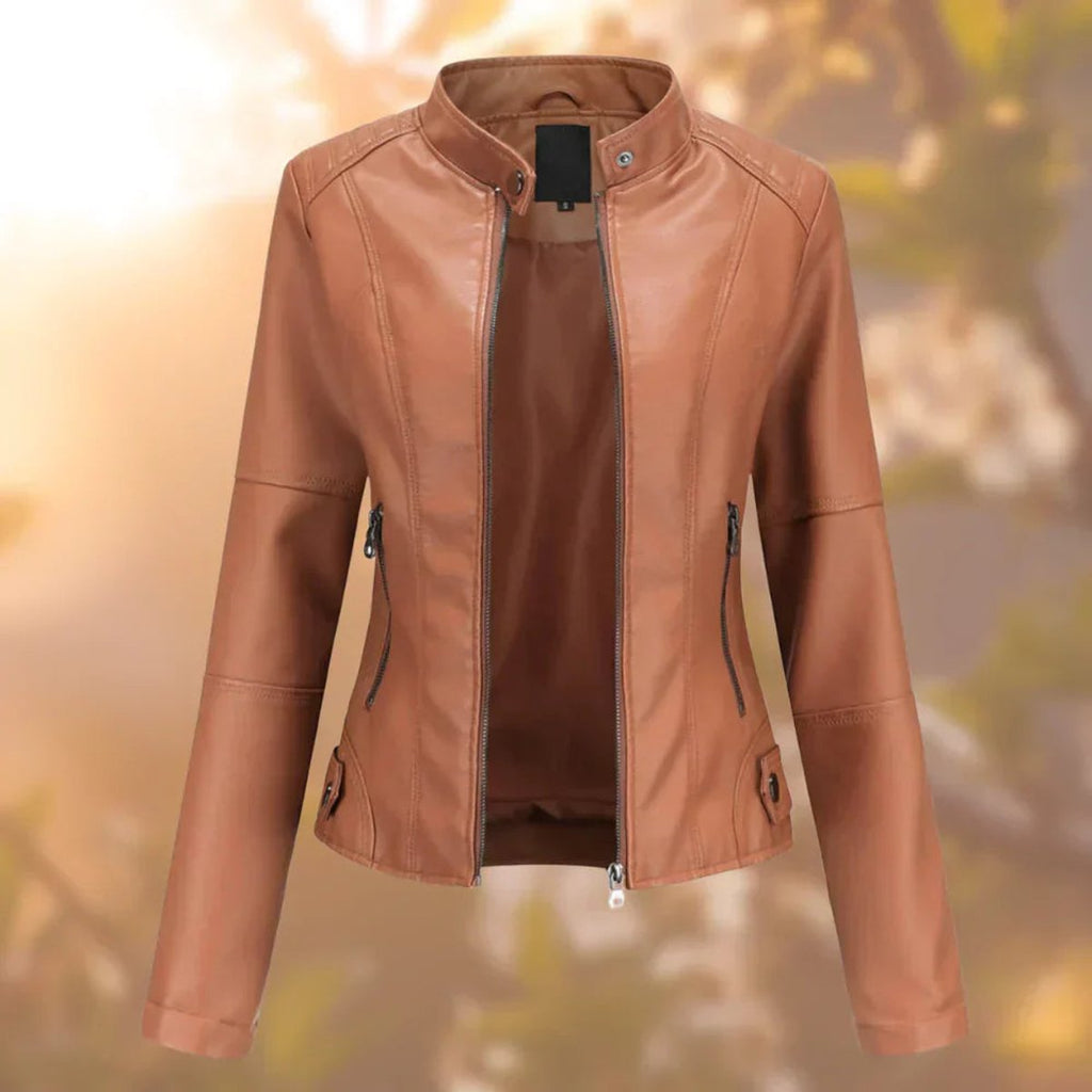 Women's Faux Leather Zip-Up Biker Jacket