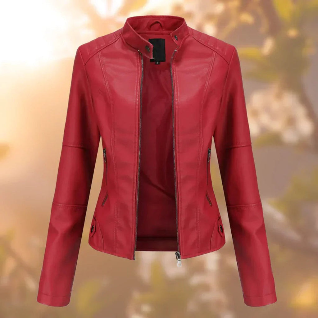 Women's Faux Leather Zip-Up Biker Jacket