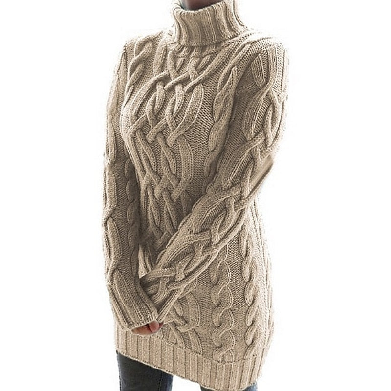 Olivia Lewis | Cable-Knit Turtleneck Sweater Dress